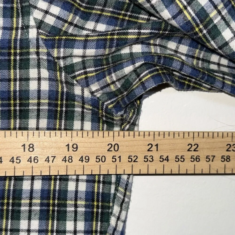 J.Crew Mens Flannel Blue Green White Plaid Long Sleeve Shirt Botton Down Size M